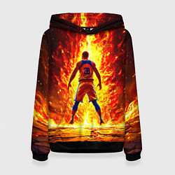 Толстовка-худи женская Баскетболист номер 28 в огне, цвет: 3D-черный