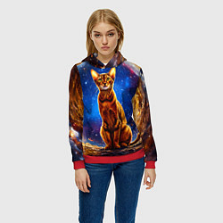 Толстовка-худи женская Абиссинская кошка в космосе, цвет: 3D-красный — фото 2