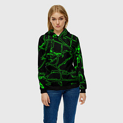 Толстовка-худи женская Зелёная графическая абстракция, цвет: 3D-черный — фото 2