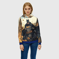 Толстовка-худи женская Бэтмен и разрушенный город, цвет: 3D-синий — фото 2