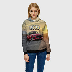 Толстовка-худи женская Audi RS 7 на закате солнца, цвет: 3D-черный — фото 2