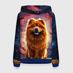 Толстовка-худи женская Чау-чау в космосе, цвет: 3D-синий