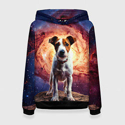 Толстовка-худи женская Фокстерьер в космосе, цвет: 3D-черный