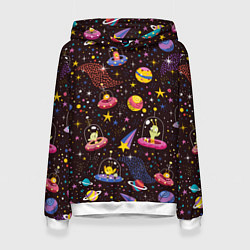 Толстовка-худи женская Мультяшные космические обитатели, цвет: 3D-белый