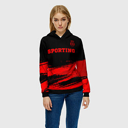 Толстовка-худи женская Sporting - red gradient посередине, цвет: 3D-черный — фото 2