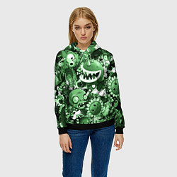 Толстовка-худи женская Растения против зомби в зеленом цвете, цвет: 3D-черный — фото 2