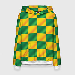 Толстовка-худи женская Желтый и зеленый геометрический паттерн, цвет: 3D-белый