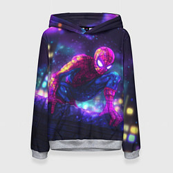 Толстовка-худи женская Человек-паук неоновый свет, цвет: 3D-меланж