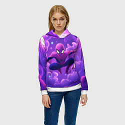 Толстовка-худи женская Человек-паук на фоне облаков, цвет: 3D-белый — фото 2