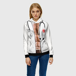 Толстовка-худи женская Костюм доктора с накаченным телом, цвет: 3D-черный — фото 2