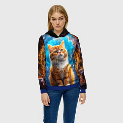 Толстовка-худи женская Манчкин в космосе, цвет: 3D-синий — фото 2