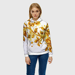 Толстовка-худи женская Золотые листья на белом, цвет: 3D-белый — фото 2
