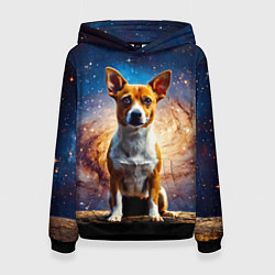 Толстовка-худи женская Басенджи в космосе, цвет: 3D-черный