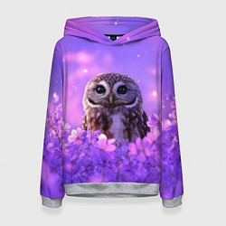 Толстовка-худи женская Сова в фиолетовых цветах, цвет: 3D-меланж