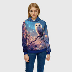 Толстовка-худи женская Сова на фоне ночного неба, цвет: 3D-синий — фото 2