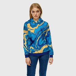 Толстовка-худи женская Синий мрамор с золотом, цвет: 3D-синий — фото 2