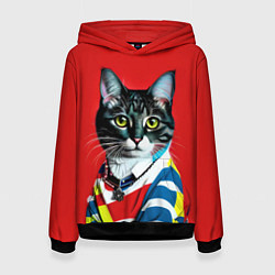 Толстовка-худи женская Милая кисуля в модном пуловере - поп-арт, цвет: 3D-черный