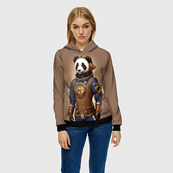 Толстовка-худи женская Крутой панда в стиле стимпанк, цвет: 3D-черный — фото 2