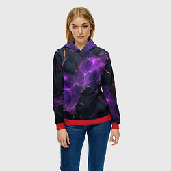 Толстовка-худи женская Фиолетовый разлом с молниями, цвет: 3D-красный — фото 2