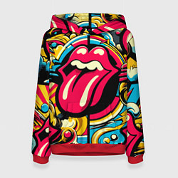 Толстовка-худи женская Rolling Stones logo - pop art pattern, цвет: 3D-красный
