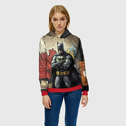 Толстовка-худи женская Бэтмен на фоне стены, цвет: 3D-красный — фото 2