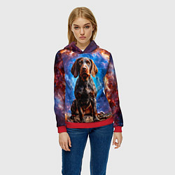 Толстовка-худи женская Дратхаар в космосе, цвет: 3D-красный — фото 2