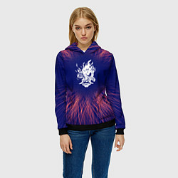 Толстовка-худи женская Cyberpunk 2077 red energy, цвет: 3D-черный — фото 2