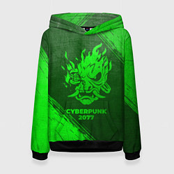 Толстовка-худи женская Cyberpunk 2077 - green gradient, цвет: 3D-черный
