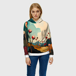 Толстовка-худи женская Сюрреалистичный пейзаж с цветами, цвет: 3D-белый — фото 2