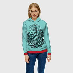 Толстовка-худи женская Маяк и розы, цвет: 3D-красный — фото 2