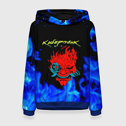 Толстовка-худи женская Киберпанк голубой огонь, цвет: 3D-синий