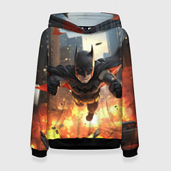 Толстовка-худи женская Бэтмен в полете над огнем, цвет: 3D-черный