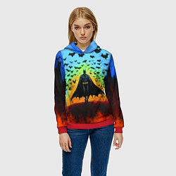 Толстовка-худи женская Бэтмен и летучие мыши, цвет: 3D-красный — фото 2