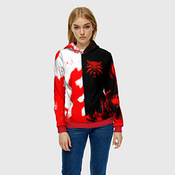 Толстовка-худи женская Ведьмак огненный, цвет: 3D-красный — фото 2