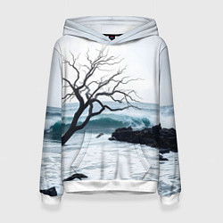 Толстовка-худи женская Дерево в море, цвет: 3D-белый