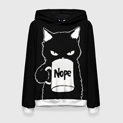 Толстовка-худи женская Angry black cat nope, цвет: 3D-белый