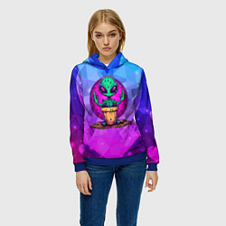 Толстовка-худи женская Кактус в виде инопланетянина, цвет: 3D-синий — фото 2