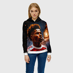 Толстовка-худи женская Маркус Рашфорд и космос, цвет: 3D-белый — фото 2