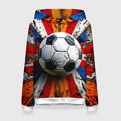 Толстовка-худи женская Футбольный мяч в ярких линиях, цвет: 3D-белый