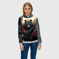 Толстовка-худи женская Медведь самурай, цвет: 3D-меланж — фото 2