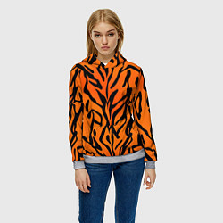 Толстовка-худи женская Тигровый огненный паттерн, цвет: 3D-меланж — фото 2
