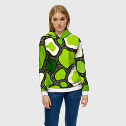 Толстовка-худи женская Зеленая абстракция с кругами, цвет: 3D-белый — фото 2
