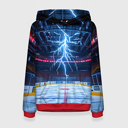 Толстовка-худи женская Удар молнии в хоккейную площадку, цвет: 3D-красный