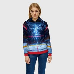 Толстовка-худи женская Удар молнии в хоккейную площадку, цвет: 3D-красный — фото 2