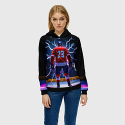 Толстовка-худи женская Хоккеист и молния, цвет: 3D-черный — фото 2