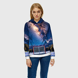 Толстовка-худи женская Хоккейные ворота в ночи, цвет: 3D-белый — фото 2