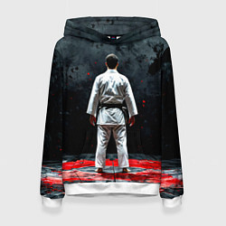 Толстовка-худи женская Айкидоист на черном, цвет: 3D-белый