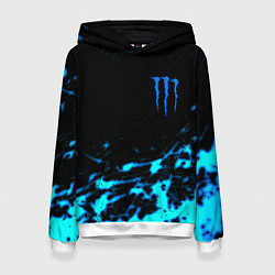 Толстовка-худи женская Monster energy голубые краски, цвет: 3D-белый