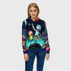 Толстовка-худи женская Рик и Морти на планете сказочных грибов, цвет: 3D-синий — фото 2