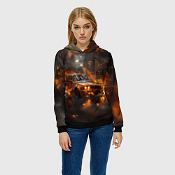 Толстовка-худи женская БМВ в огне, цвет: 3D-черный — фото 2